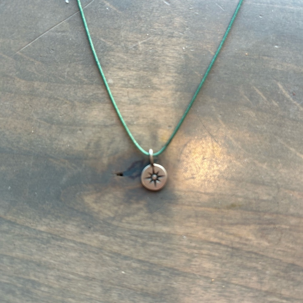 Bronwen Jewelry Tiny Charm Active Necklace - Compass on Turquoise Nylon Cord